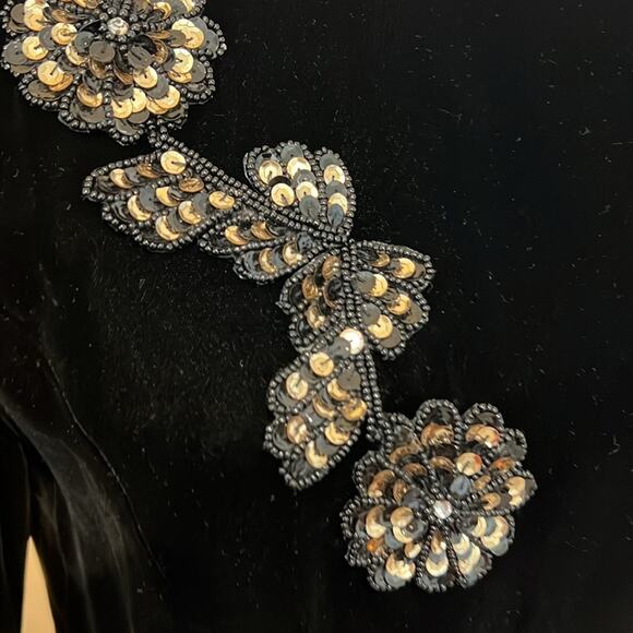Beautiful Vintage GENET VIVIEN Black‎ Velvet Dress S Cocktail Sexy Sequined Gold - Picture 6 of 16